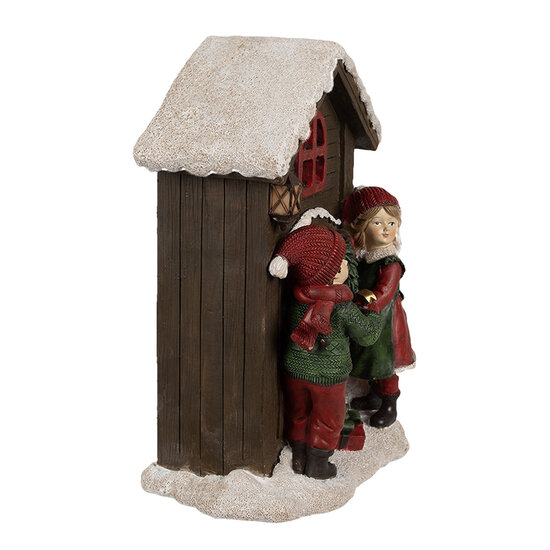 Clayre &amp; Eef   | Decoratie Beeld Kinderen Bruin Rood LED 13x10x20 cm | 6PR4177