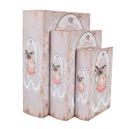 Clayre &amp; Eef   | Opbergdoos Roze Wit (3) 27x22x7 / 22x17x6 / 17x12x4 cm | 65689