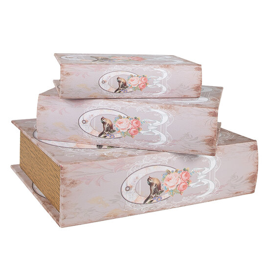 Clayre &amp; Eef   | Opbergdoos Roze Wit (3) 27x22x7 / 22x17x6 / 17x12x4 cm | 65689