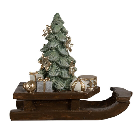 Clayre & Eef | Kerstdecoratie Slee Bruin 20x8x17 cm | 6PR4185