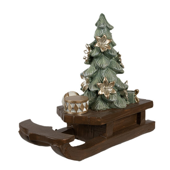 Clayre & Eef | Kerstdecoratie Slee Bruin 20x8x17 cm | 6PR4185