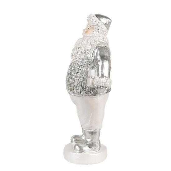 Clayre & Eef | Kerstdecoratie Kerstman Zilverkleurig 8x6x16 cm | 6PR4303