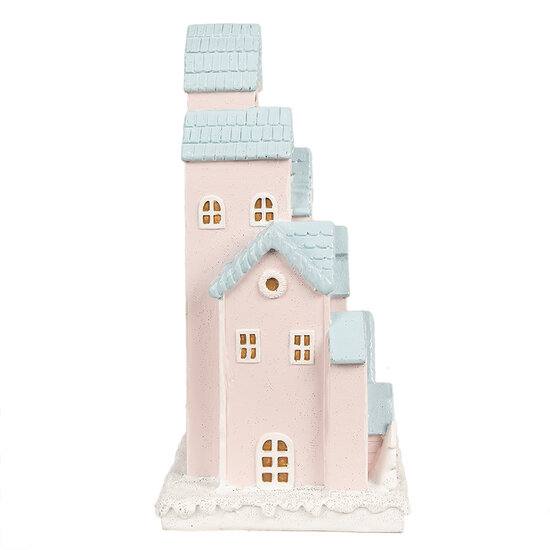 Clayre & Eef | Decoratie Huis met LED Roze Blauw 13x13x26 cm | 6PR4202