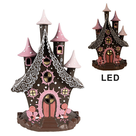 Clayre & Eef | Decoratie Huis met LED Bruin Roze 16x13x26 cm / 3xAA | 6PR4240