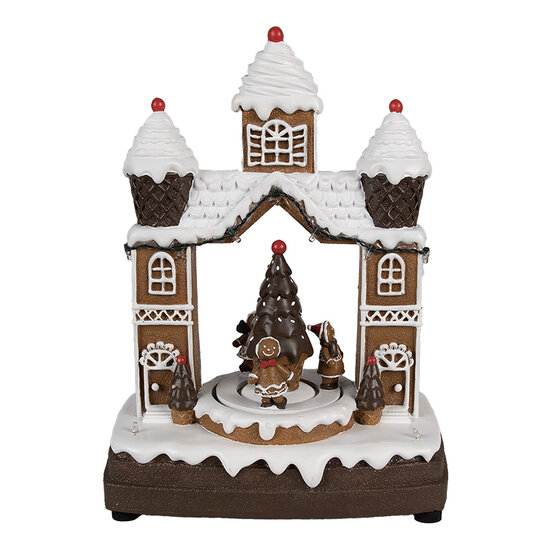 Clayre & Eef | Muziekdoos Huisje/Kerstboom LED Bruin Wit 20x11x27 cm | 6PR4312