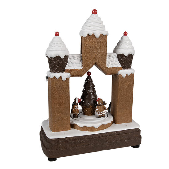 Clayre & Eef | Muziekdoos Huisje/Kerstboom LED Bruin Wit 20x11x27 cm | 6PR4312