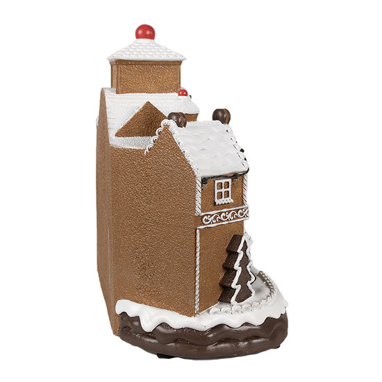 Clayre & Eef | Decoratie Huis met LED Bruin Wit 33x17x30 cm / 3xAA | 6PR4313