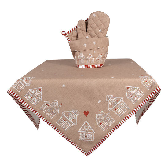 Clayre & Eef | Vierkant Tafelkleed Bruin Wit 100x100 cm | GBB01