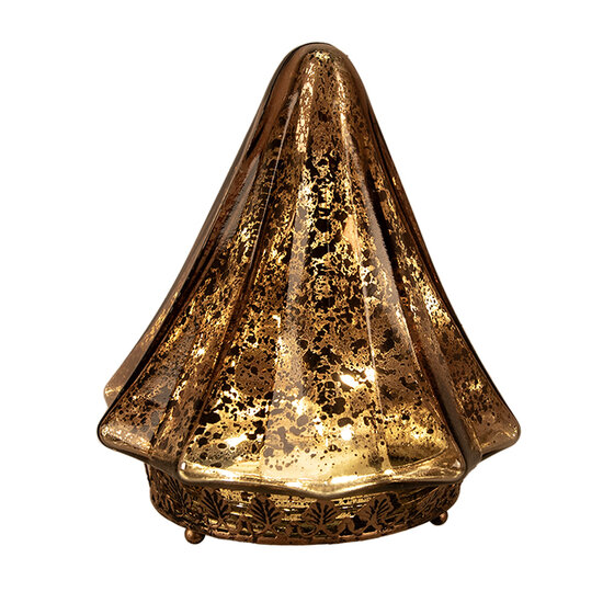 Clayre & Eef | Kerstdecoratie Kerstboom met LED Bruin Grijs ø 14x16 cm / 2xAAA | 6GL4566