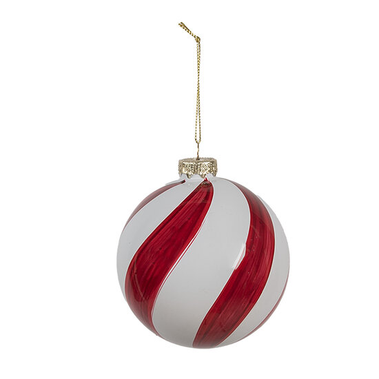 Clayre & Eef | Kerstbal Rood Wit ø 12x12 cm | 6GL4620