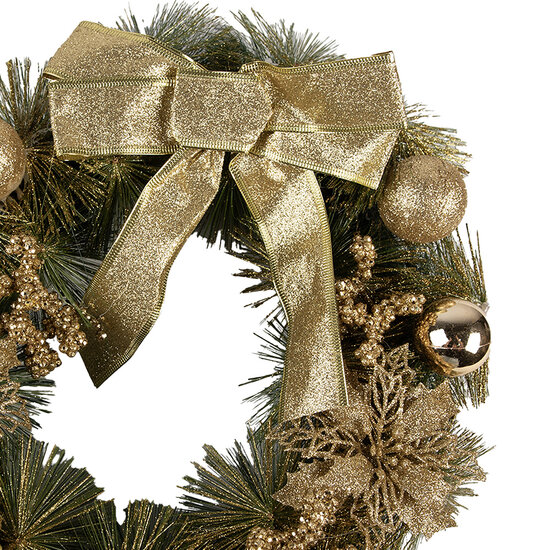 Clayre & Eef | Kerstdecoratie Krans Goudkleurig Groen ø 40x10 cm | 65772