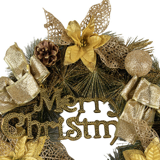Clayre & Eef | Kerstdecoratie Krans Goudkleurig Groen ø 40x10 cm | 65774