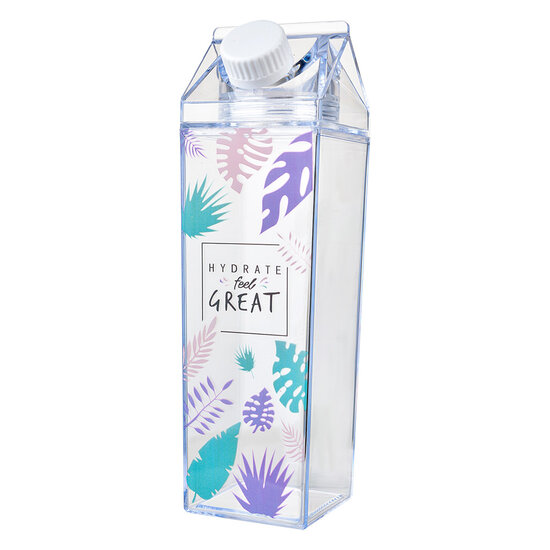Clayre & Eef | Drinkfles Transparant zwart 6x6x20 cm / 500 ml | 65700