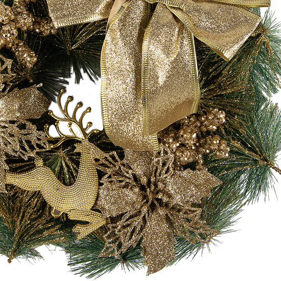 Clayre & Eef | Kerstdecoratie Krans Goudkleurig Groen ø 30x7 cm | 65770