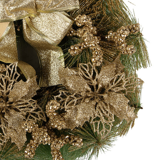 Clayre & Eef | Kerstdecoratie Krans Goudkleurig Groen ø 30x7 cm | 65771