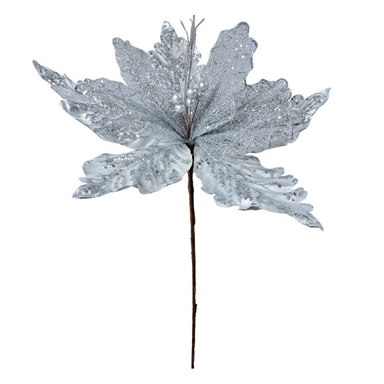 Clayre & Eef | Kerstdecoratie Bloem Wit Zilverkleurig ø 45x57 cm | 65838