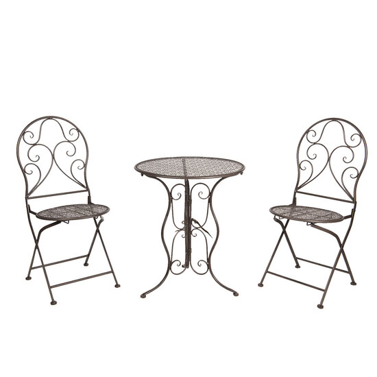 Clayre & Eef | Bistroset Bistrotafel Bistrostoel 3-delig Zwart ø 60x70 / 40x40x92 cm (2) | 5Y0636