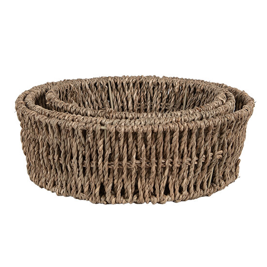 Clayre & Eef | Opbergmanden Set van 3 Bruin ø 24x8 / ø 22x7 / ø 19x6 cm | 65712