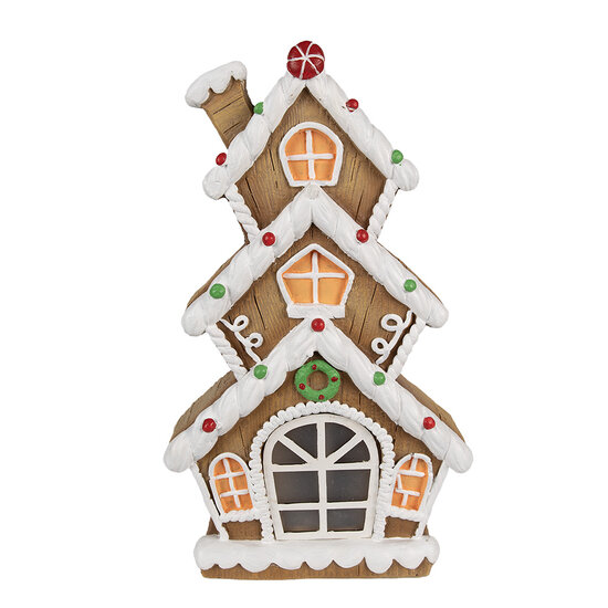Clayre & Eef | Decoratie Huis met LED Bruin Wit 24x11x41 cm / 2xAAA | 6MG0051