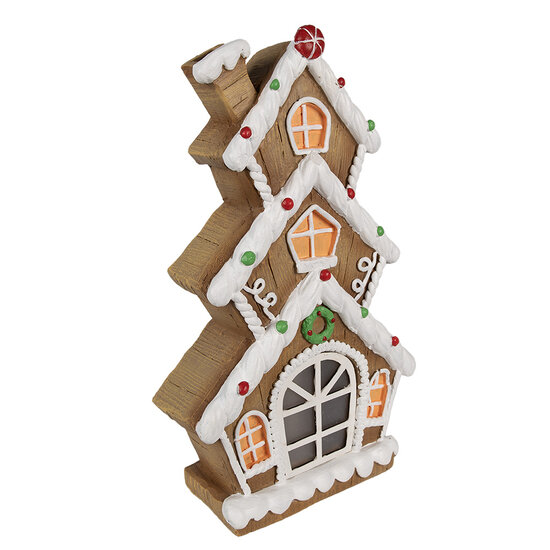 Clayre & Eef | Decoratie Huis met LED Bruin Wit 24x11x41 cm / 2xAAA | 6MG0051