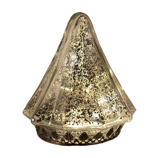 Clayre & Eef | Kerstdecoratie Kerstboom met LED Zilverkleurig ø 14x16 cm / 2xAAA | 6GL4570ZI