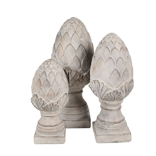 Clayre &amp; Eef   | Decoratie Beeld Dennenappel Grijs &oslash; 14x33 cm | 6TE0545M