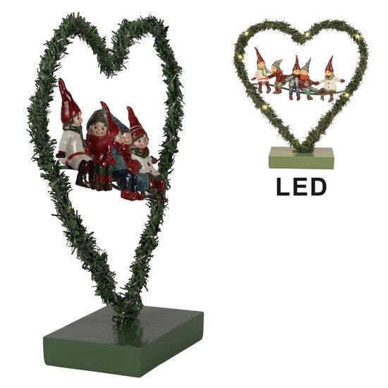 Clayre &amp; Eef   | Decoratie hart met LED Groen Rood 26x9x28 cm / 2xAAA | 65531