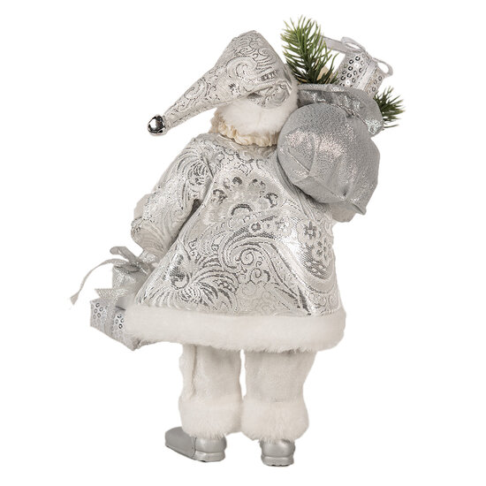 Clayre & Eef | Kerstdecoratie Kerstman Zilverkleurig Wit 18x11x28 cm | 65587