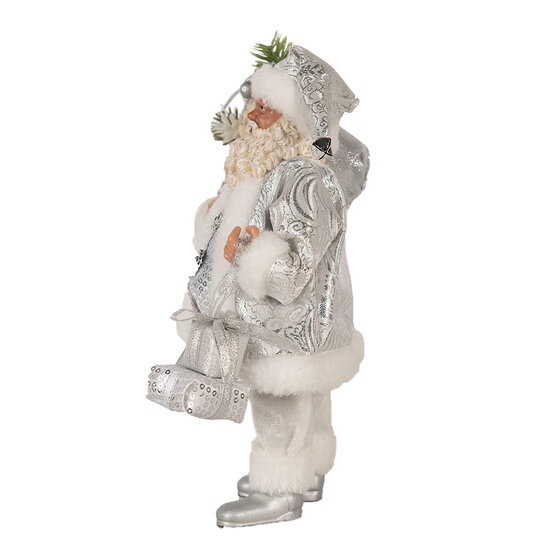 Clayre & Eef | Kerstdecoratie Kerstman Zilverkleurig Wit 18x11x28 cm | 65587