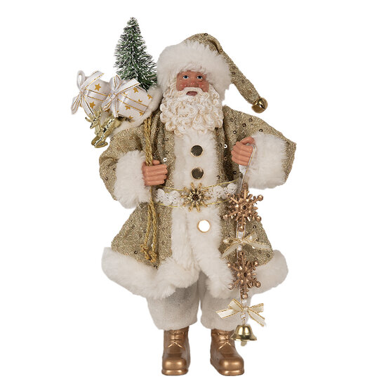 Clayre & Eef | Kerstdecoratie Kerstman Goudkleurig Wit 17x10x27 cm | 65588