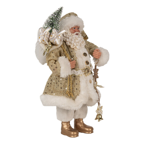 Clayre & Eef | Kerstdecoratie Kerstman Goudkleurig Wit 17x10x27 cm | 65588