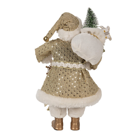 Clayre & Eef | Kerstdecoratie Kerstman Goudkleurig Wit 17x10x27 cm | 65588