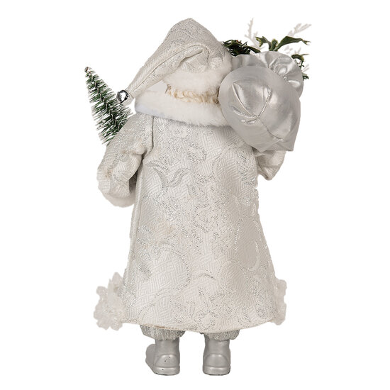 Clayre & Eef | Kerstdecoratie Kerstman Wit Zilverkleurig 16x10x27 cm | 65591