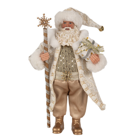 Clayre & Eef | Kerstdecoratie Kerstman Wit Beige 16x10x27 cm | 65593