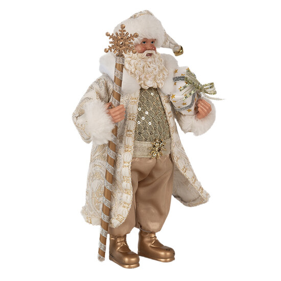 Clayre & Eef | Kerstdecoratie Kerstman Wit Beige 16x10x27 cm | 65593