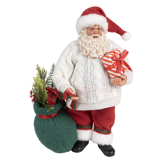Clayre & Eef | Kerstdecoratie Kerstman Wit Rood 18x13x27 cm | 65599