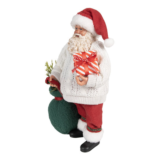 Clayre & Eef | Kerstdecoratie Kerstman Wit Rood 18x13x27 cm | 65599