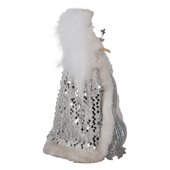 Clayre & Eef | Decoratie Beeld Engel Wit Zilverkleurig 20x15x28 cm | 65617