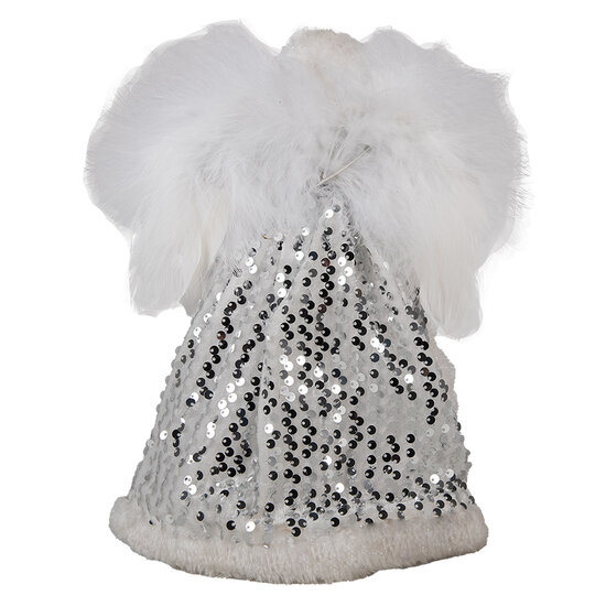 Clayre & Eef | Decoratie Beeld Engel Wit Zilverkleurig 20x15x28 cm | 65617
