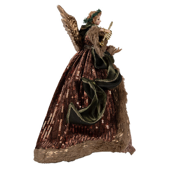 Clayre & Eef | Decoratie Beeld Engel Bruin Groen 18x14x28 cm | 65626