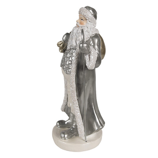 Clayre & Eef | Kerstdecoratie Kerstman Zilverkleurig 11x9x20 cm | 6PR4301