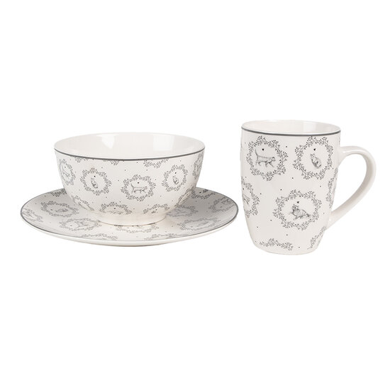 Clayre & Eef | Servies Dinerbord Wit Grijs ø 20x2 cm | LGCDP