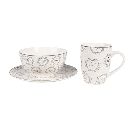 Clayre & Eef | Servies Dinerbord Wit Grijs ø 20x2 cm | LGDDP