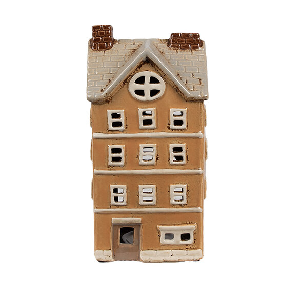 Clayre &amp; Eef   | Theelichthouder Kerst Huisje Oranje Beige 11x9x22 cm | 6CE1869