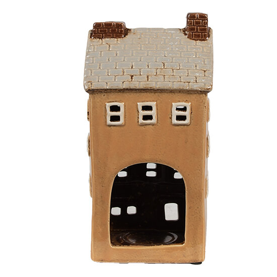 Clayre &amp; Eef   | Theelichthouder Kerst Huisje Oranje Beige 11x9x22 cm | 6CE1869