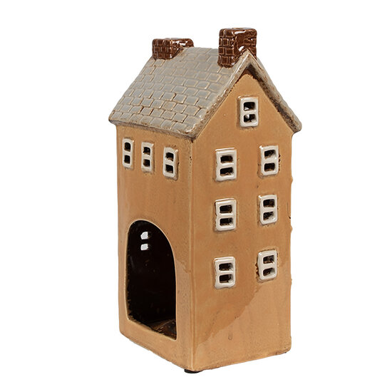 Clayre &amp; Eef   | Theelichthouder Kerst Huisje Oranje Beige 11x9x22 cm | 6CE1869