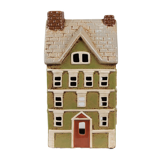 Clayre &amp; Eef   | Theelichthouder Kerst Huisje Groen Beige 14x10x26 cm | 6CE1870