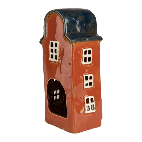 Clayre &amp; Eef   | Theelichthouder Kerst Huisje Rood Blauw 12x9x25 cm | 6CE1871