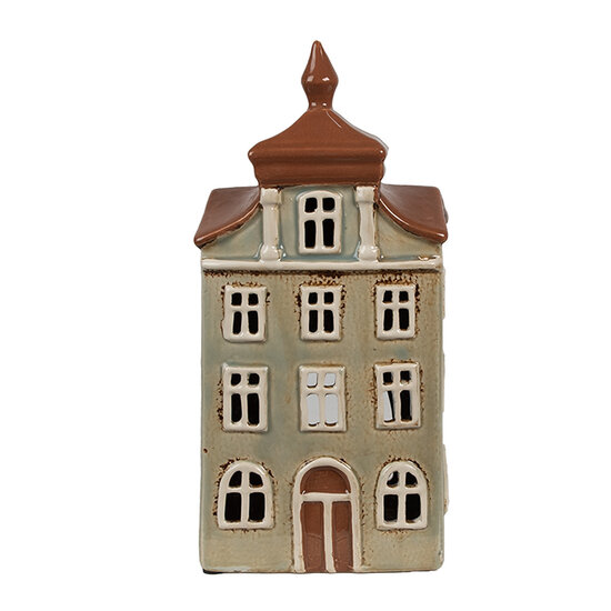 Clayre &amp; Eef   | Theelichthouder Kerst Huisje Groen Bruin 12x9x25 cm | 6CE1881