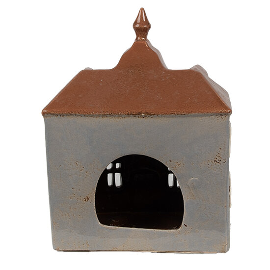 Clayre &amp; Eef   | Theelichthouder Kerst Huisje Grijs Bruin 16x9x20 cm | 6CE1883